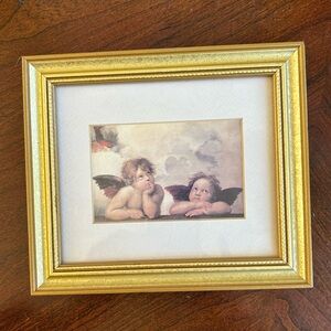 Mini wood frame Angels picture, with glass and matting